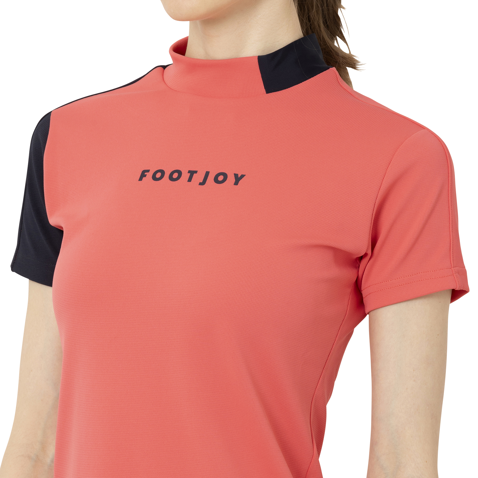 Short Sleeve Logo Mock Neck Shirts Women