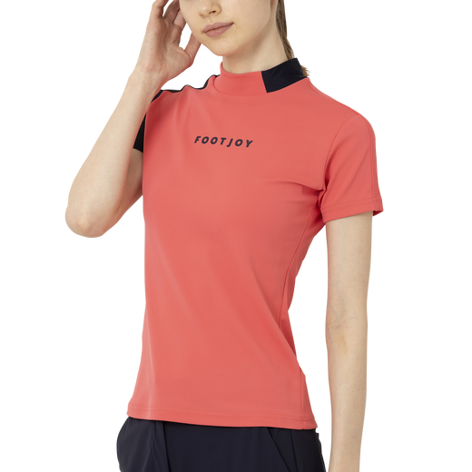 Short Sleeve Logo Mock Neck Shirts Women