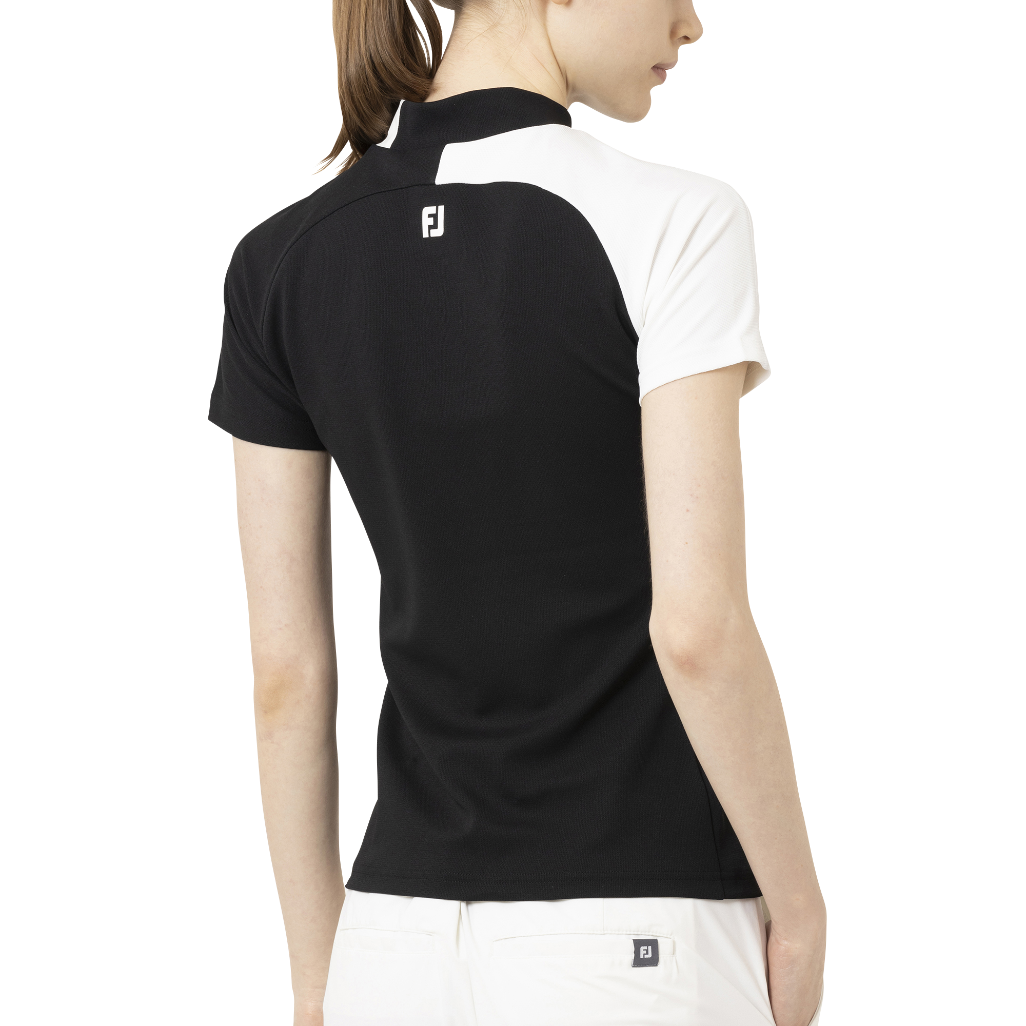 Short Sleeve Logo Mock Neck Shirts Women